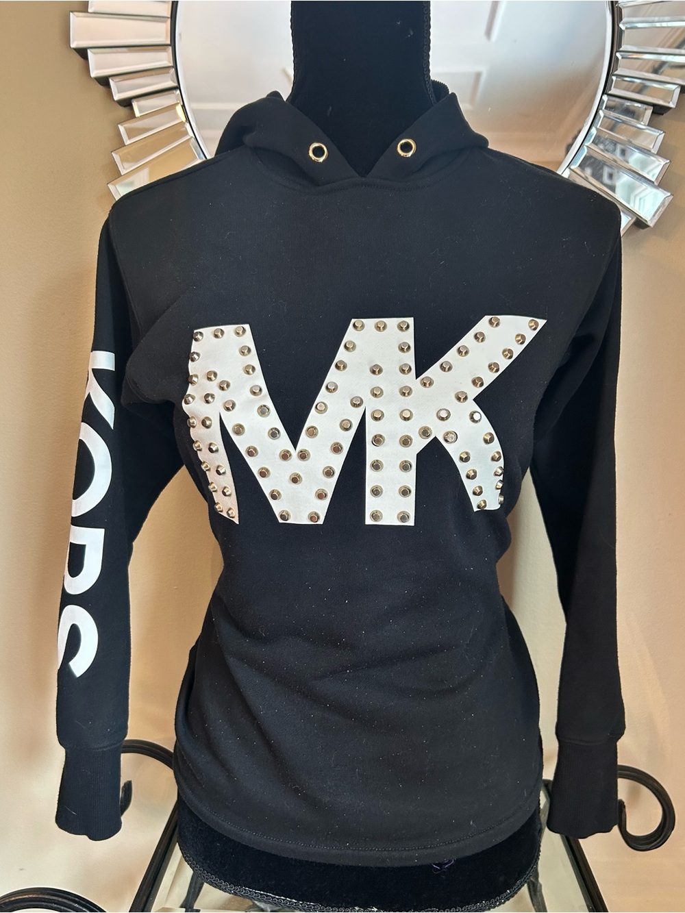 Michael Kors Black Hoodie with Studded White MK Logo